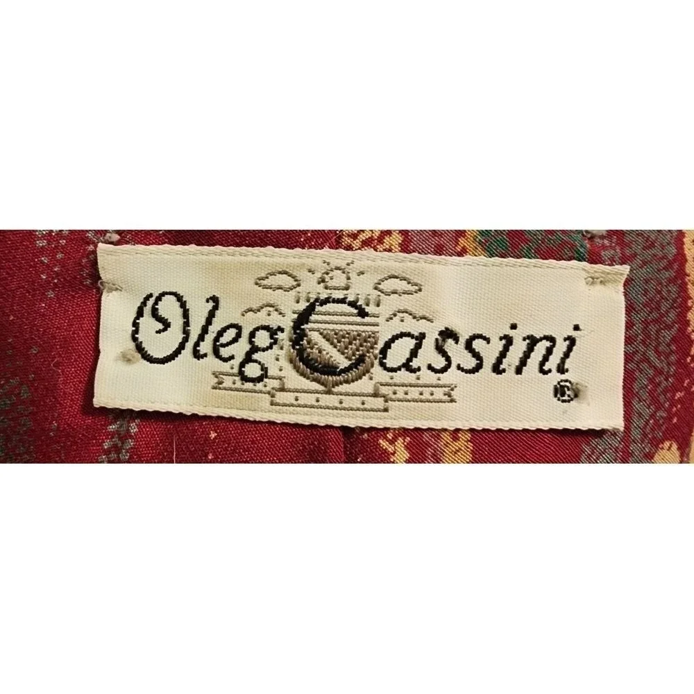 Oleg Gassinne Silk Necktie Abstract Design Burgundy Red USA Made Business Career